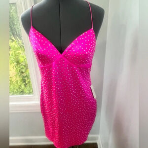 NWT B. Darlin Sz 13/14 Hot Pink Homecoming Dress Fuchsia Crystal Criss Cross
